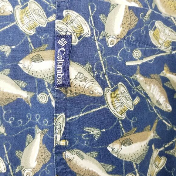 VTG COLUMBIA SPORTSWEAR CO Mens XL Fishing Reels Allover Print Button Down Shirt - Picture 2 of 4